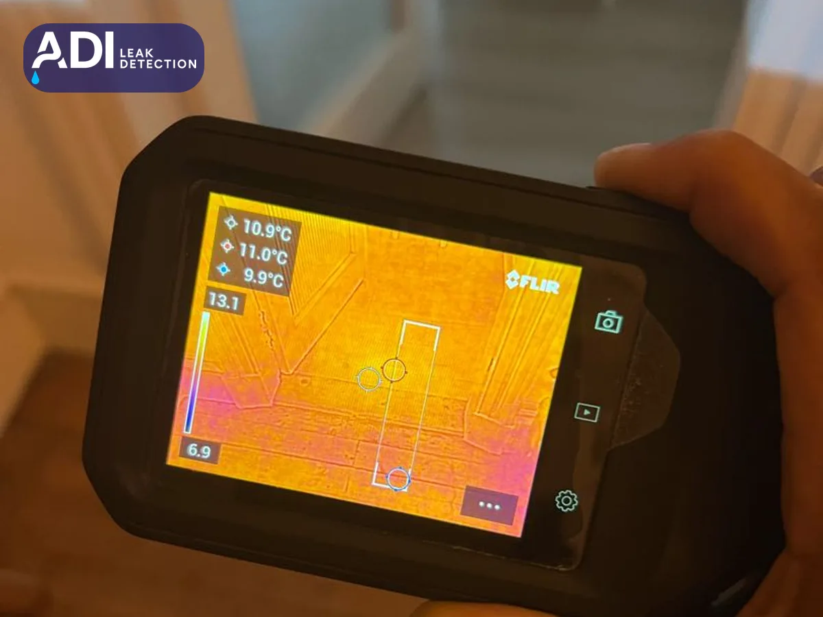 Thermal imaging camera showing a false-colour image of a room in the Crosshill flat